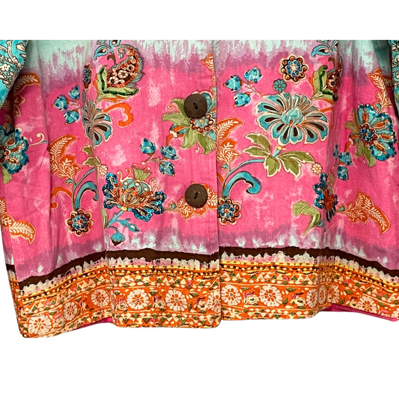Vtg Y2K New Direction Sz M Button Front Jacket Artsy Boho Paisley Pink Cotton - Picture 7 of 10